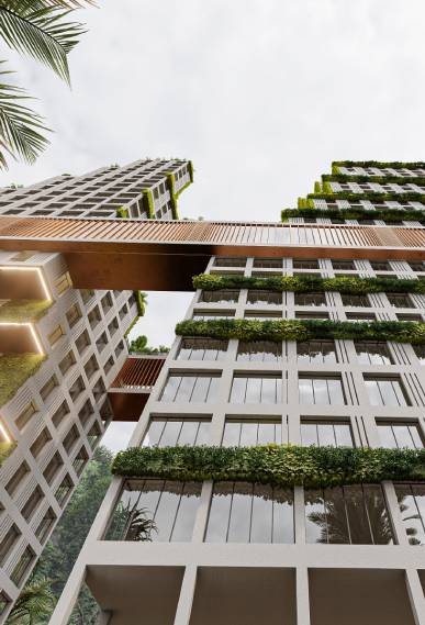 On the lower floors, there are smaller units with different plans, and on the higher ones, there are fewer but larger units.