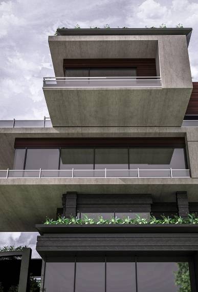 It includes 3 floors above the ground floor and one floor under the ground which is 1000 square meter is size. One of the notable features of the design of this villa is long consoles which provide large terraces for the residents to enjoy the open space