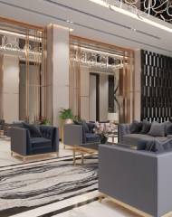 Slab stones have been used for the façade and interior space of the building, and there is a flower box on each terrace