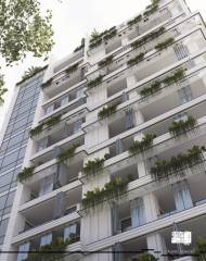 On the roof with a beautiful view of the mountain, there is a golf court, pool, sauna and jacuzzi, fountain, gazebo, walking route and helipa