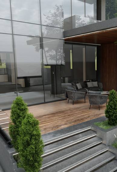 The design of the alcove on the third floor with a 360-degree view has provided a spectacular view of the sea and forest for the residents